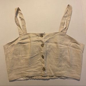 Linen Cropped Tank Top with Button Detailing